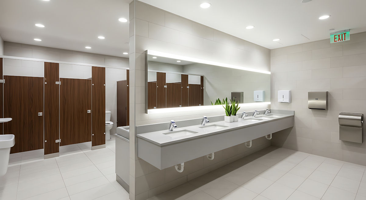 baño comercial con grifos
